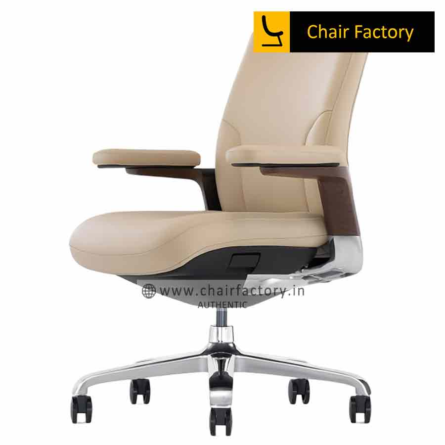 Stallion Mid Back 100% Genuine Leather Cream Chair 